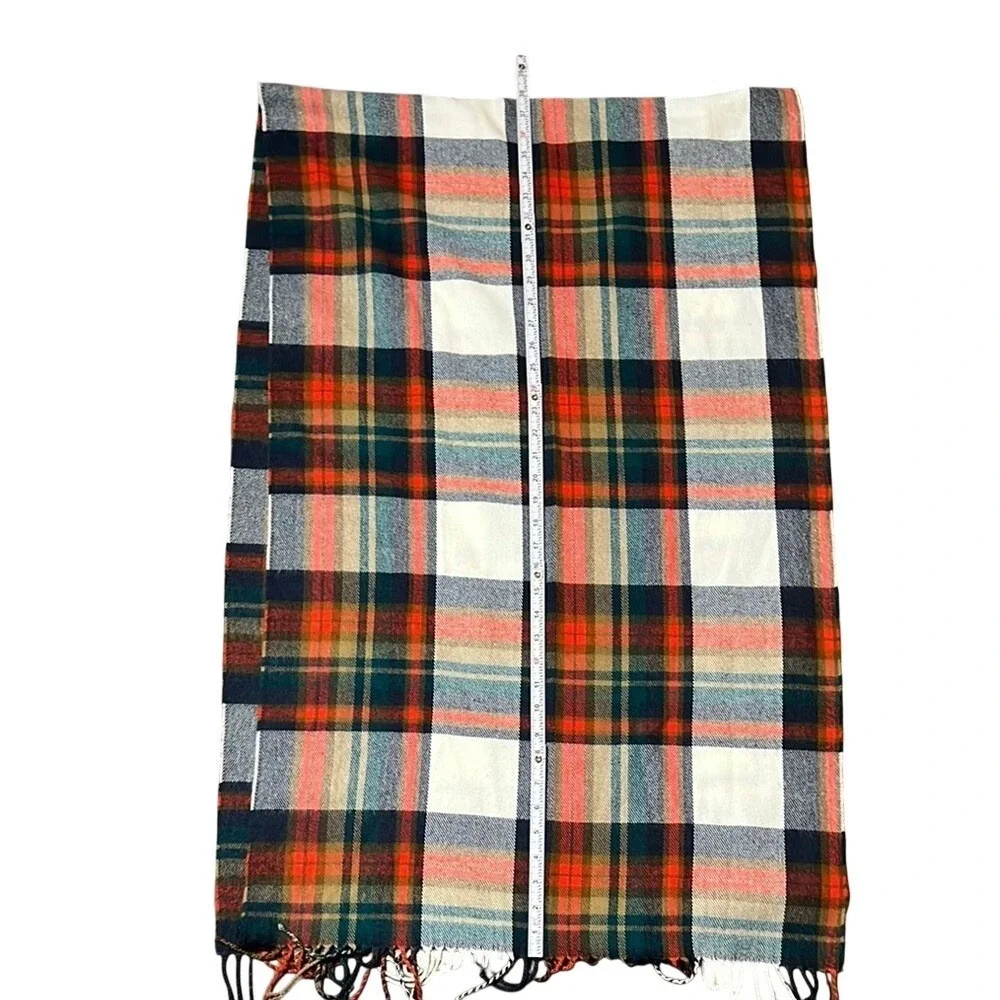 J. Crew Plaid Scarf One Size Acrylic Fringe Trim Red Black Cream Statement‎ Cozy